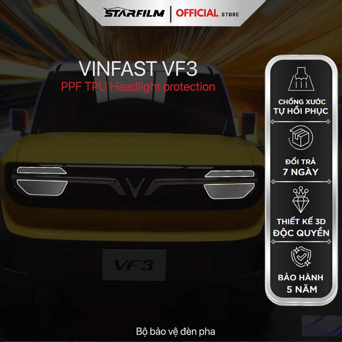 VINFAST VF3 PPF TPU bảo vệ đèn pha STARFILM